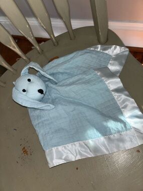 Plush Bunny Lovey in Light Blue with Satin Trim